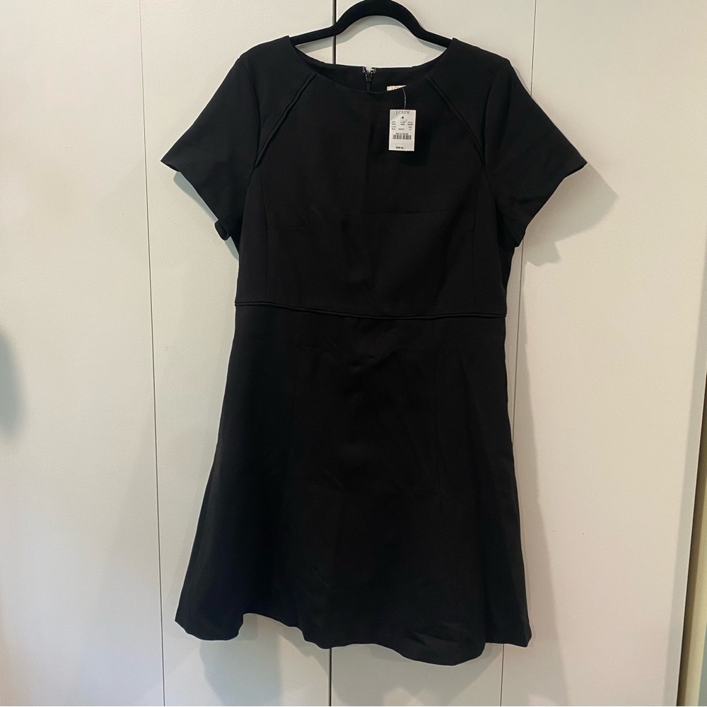 J. Crew Black Ponte Knit Short-Sleeved Fit and Flare Dress